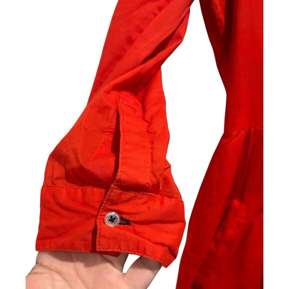Anthropologie Moulinette Soeurs Red Button Down Dress Roll Tab Sleeves Size 2 - Picture 2 of 9